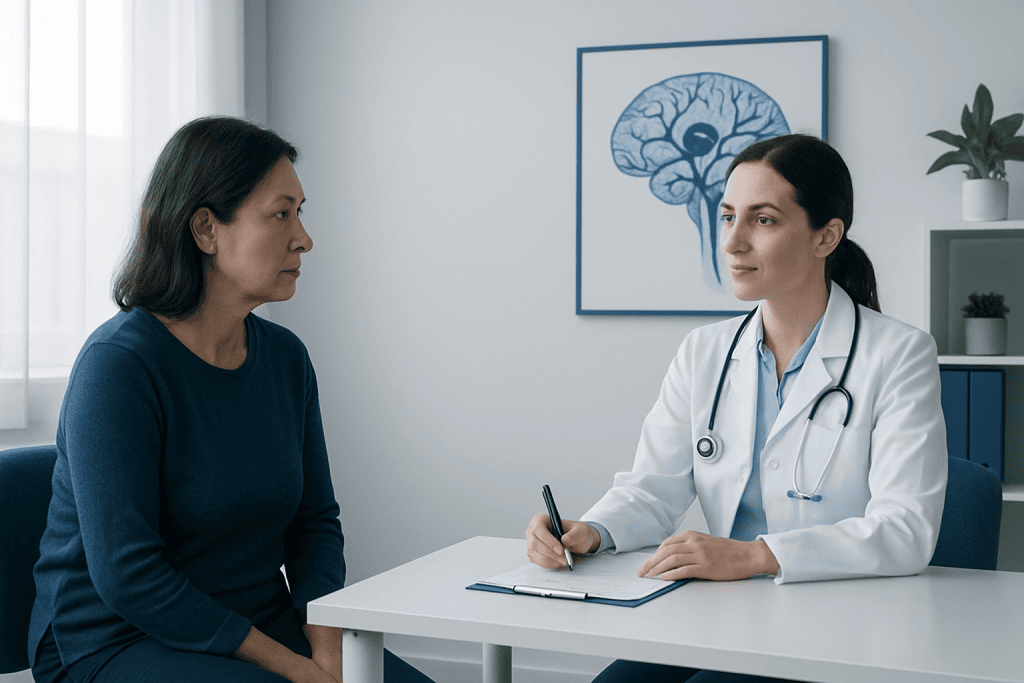 Doctor consulting with a patient in a modern medical office.