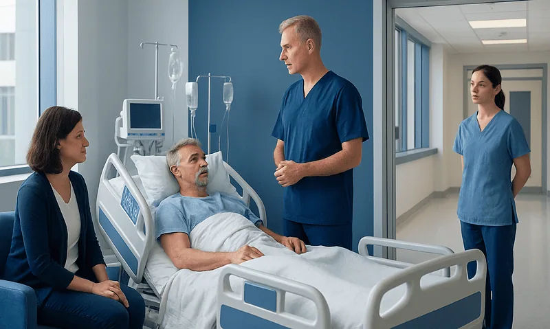 Medical team discussing patient care in ICU at Acibadem Hospital.