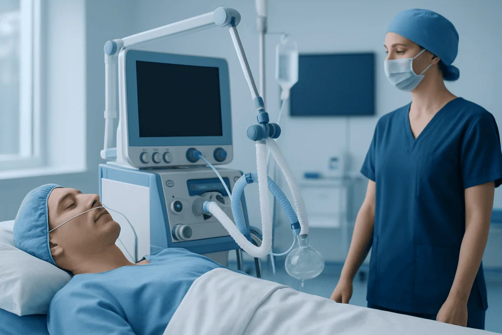 Patient undergoing lung surgery with medical staff monitoring in the operating room.