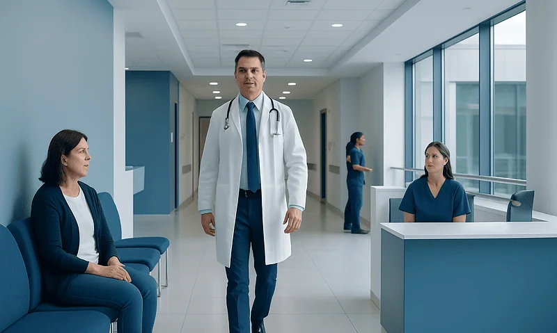 Medical team in hospital corridor at Acibadem Hospitals Group.