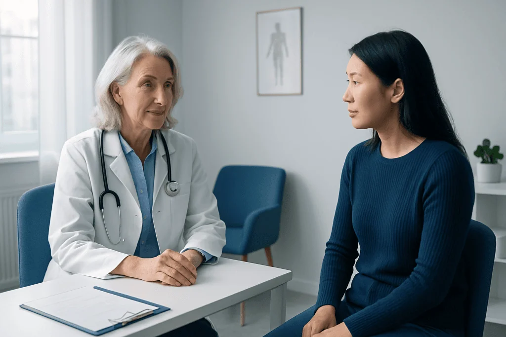 Doctor consulting with a patient in a medical office setting.