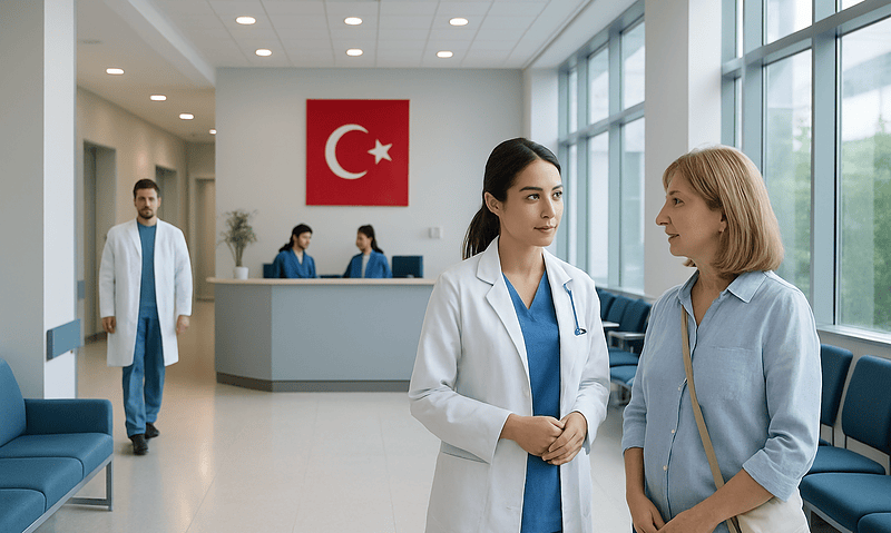 Medication Reconciliation in Turkey: Preparing Your Current Medicine List 10 Healthcare professionals discussing patient care in a hospital lobby in Turkey.