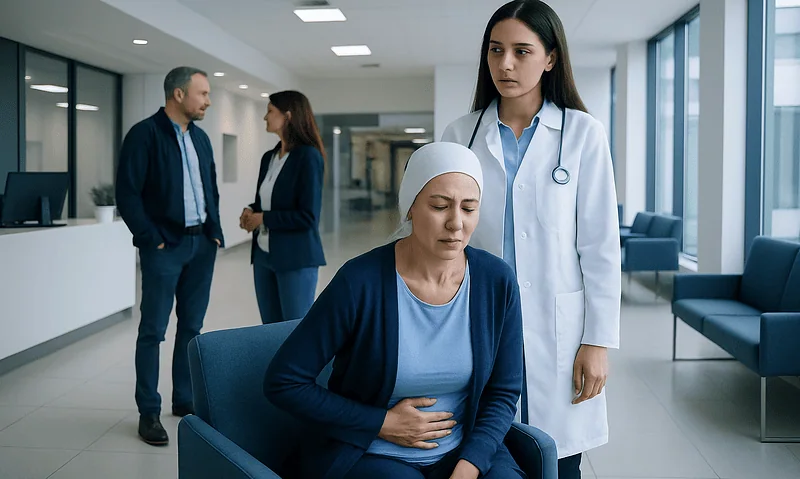 Anti-Nausea Medicines After Treatment in Turkey: Safe Use Guide 7 Patient experiencing nausea in hospital with medical staff nearby.