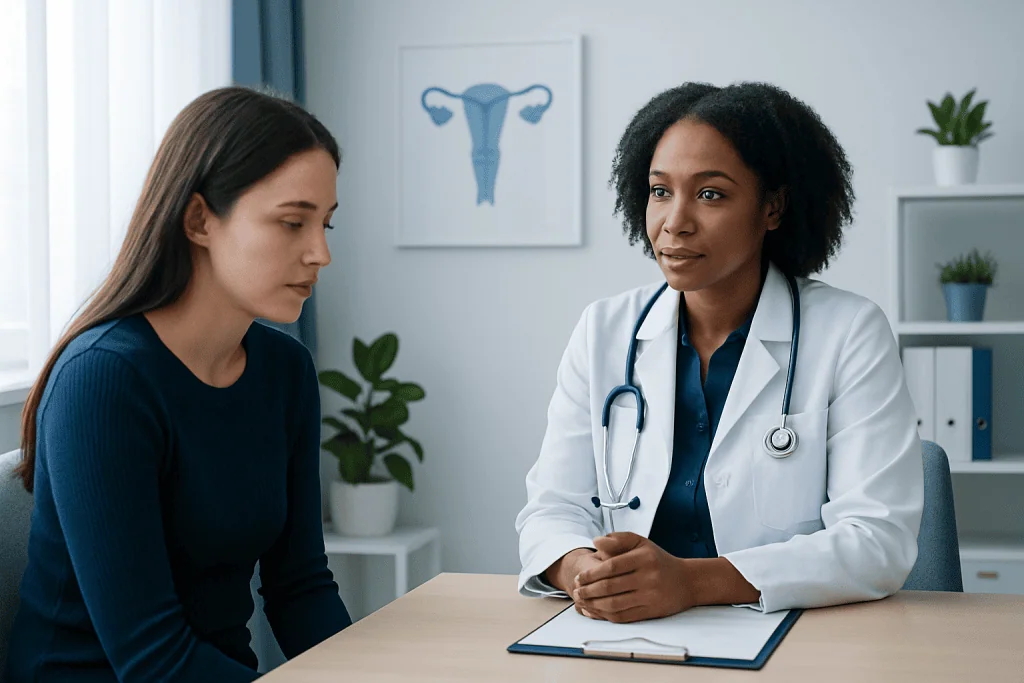 Doctor consulting with a patient about reproductive health and fertility issues.