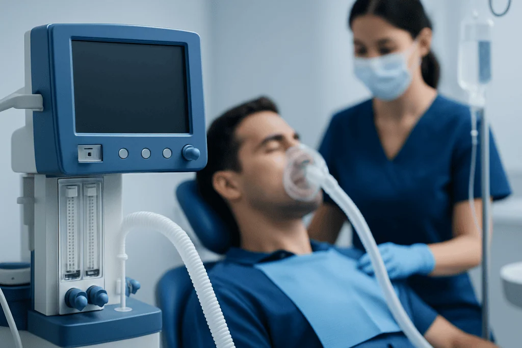 Patient receiving anesthesia during dental procedure at Acibadem Hospital.