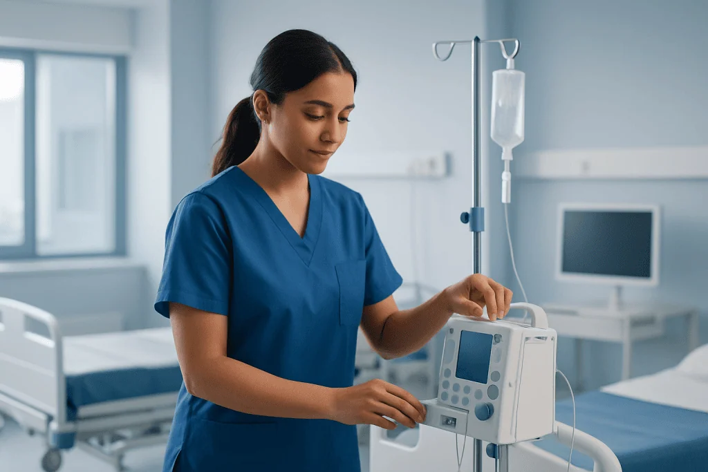 Why Patients Are Finding New Hope Through Stem Cell Transplant Through Advanced Treatment Planning 1 Nurse adjusting medical equipment in hospital room.
