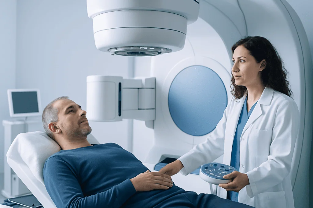 Patient undergoing MRI scan at Acibadem Hospital in Turkey.