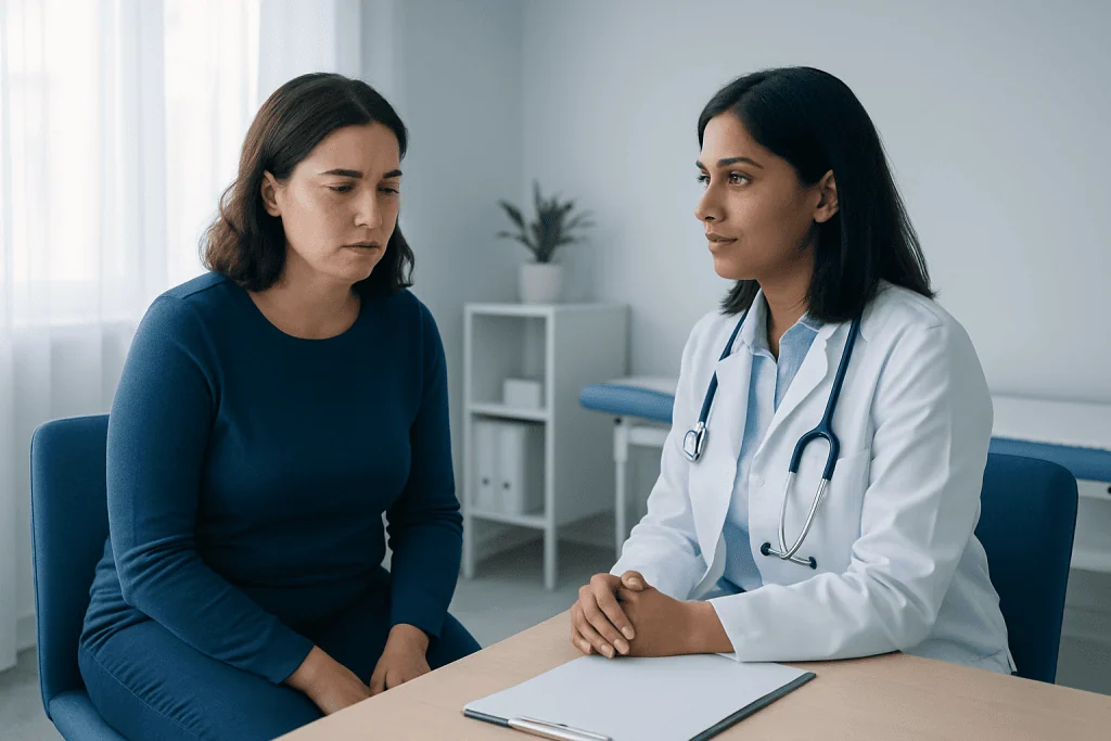 Doctor consulting with a woman patient about health concerns.