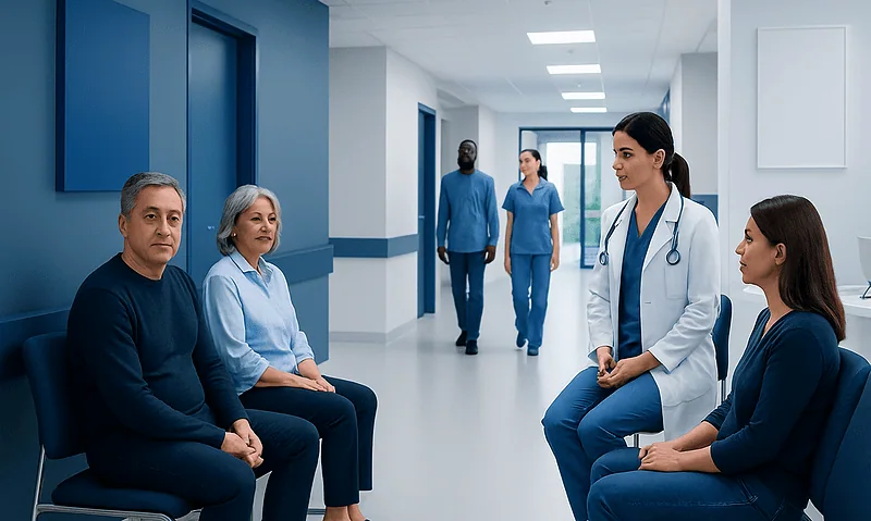 Pre-Op Tests in Turkey: What International Patients May Need Before Treatment 4 Patients waiting in a hospital corridor with medical staff nearby.