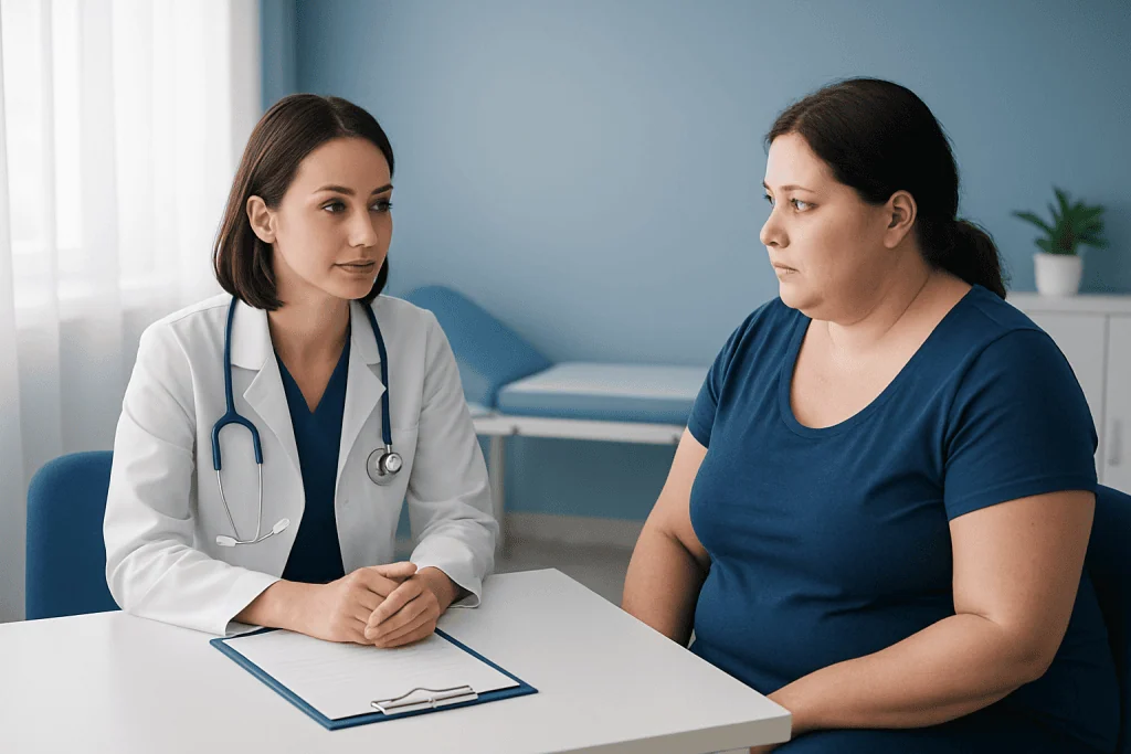 Doctor consulting with a patient in a medical office setting.