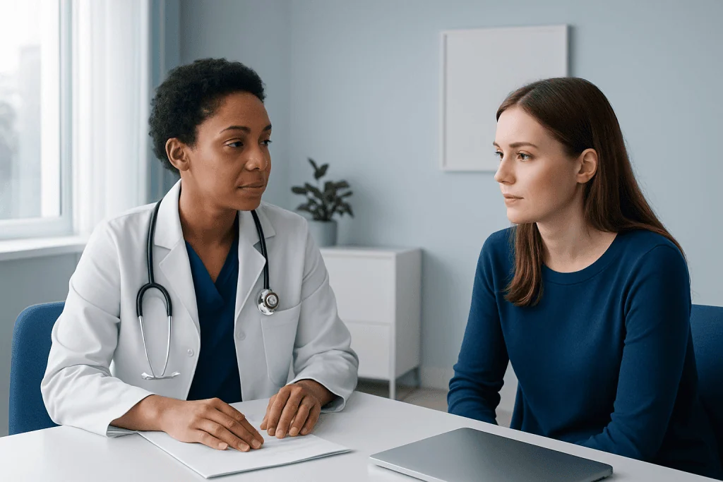 Doctor consulting with a patient in a medical office setting.
