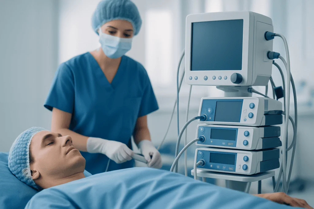 Medical professional monitoring patient during post-gastric sleeve surgery checkup.