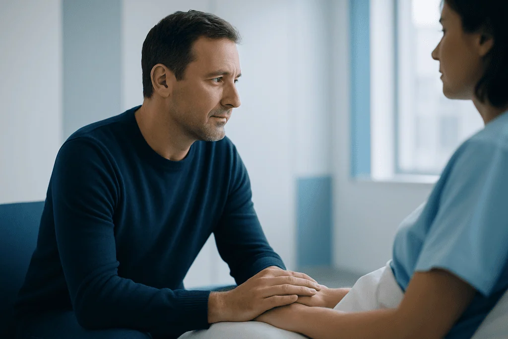 Why Second Opinions Matter Before Rotator Cuff Surgery Using Evidence Based Medicine 1 Doctor discussing rotator cuff issues with patient in consultation room.