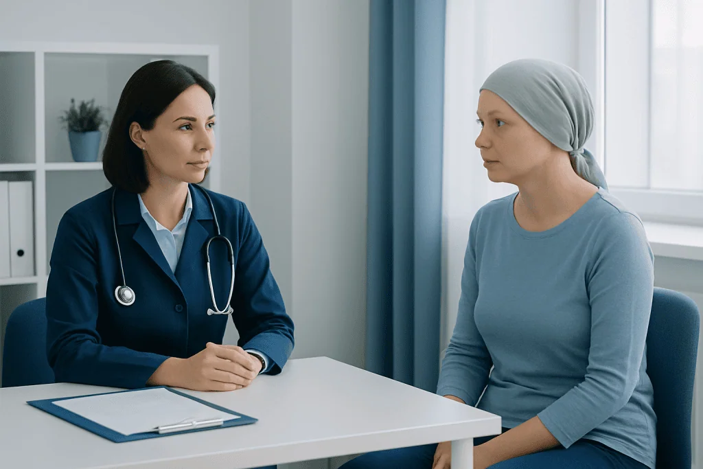 Doctor consulting with a patient in a medical office.