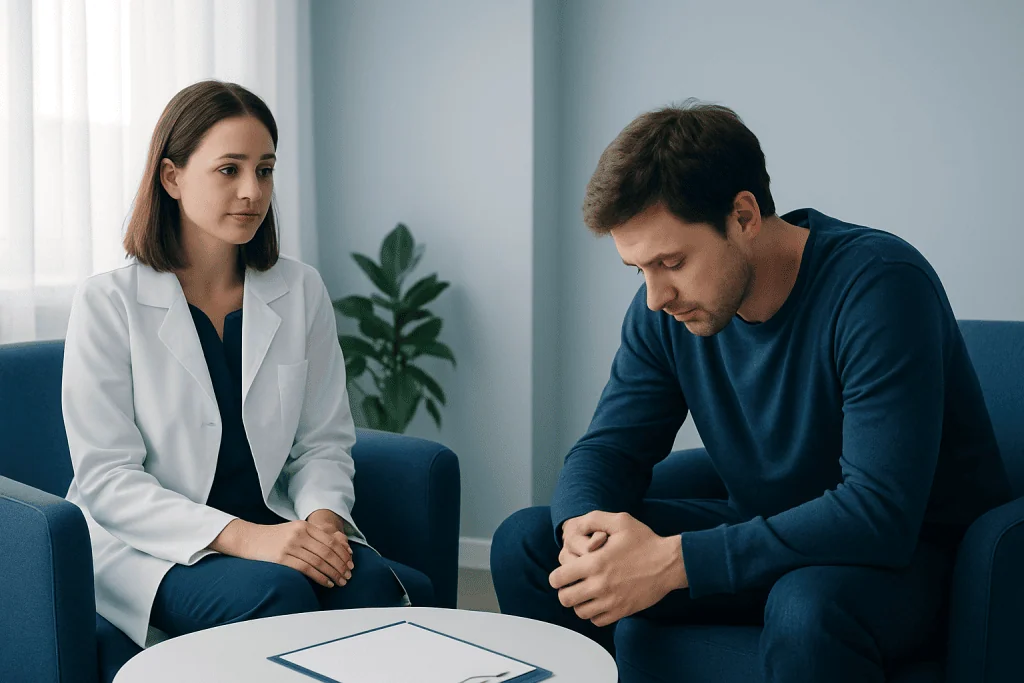 Therapist and patient in a counseling session at Acibadem Hospitals Group.