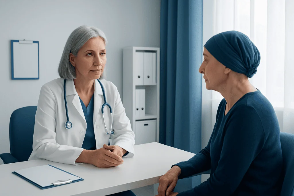 Doctor consulting with a female patient in a medical office.