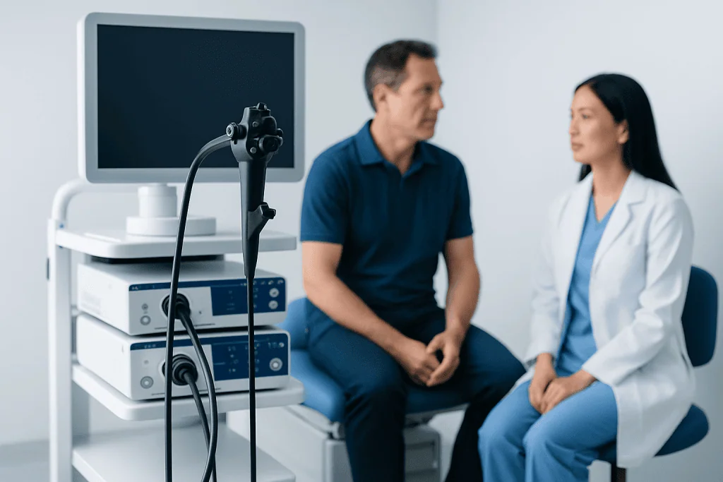 Doctor and patient during a gastroenterology consultation at Acibadem Hospital.