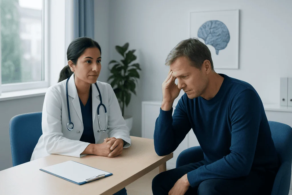 Doctor consulting with a patient about neuropsychiatric symptoms.
