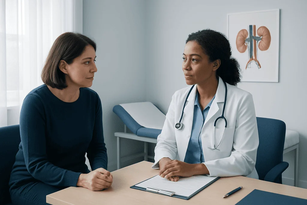 Doctor consulting with a patient in a medical office setting.