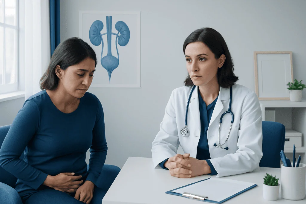 Doctor consulting with a patient about recurrent urinary tract infections.