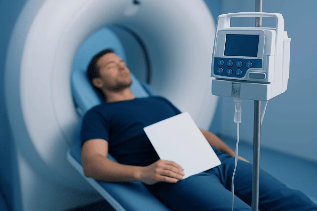 Patient undergoing MRI scan at Acibadem Hospital in Turkey.