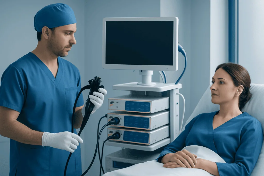 Endoscopy procedure in a hospital room at Acibadem Hospitals Group.