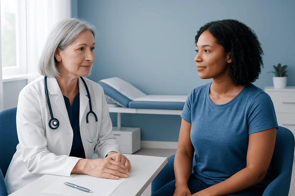 Doctor consulting with a patient in a medical office at Acibadem Hospitals Group.
