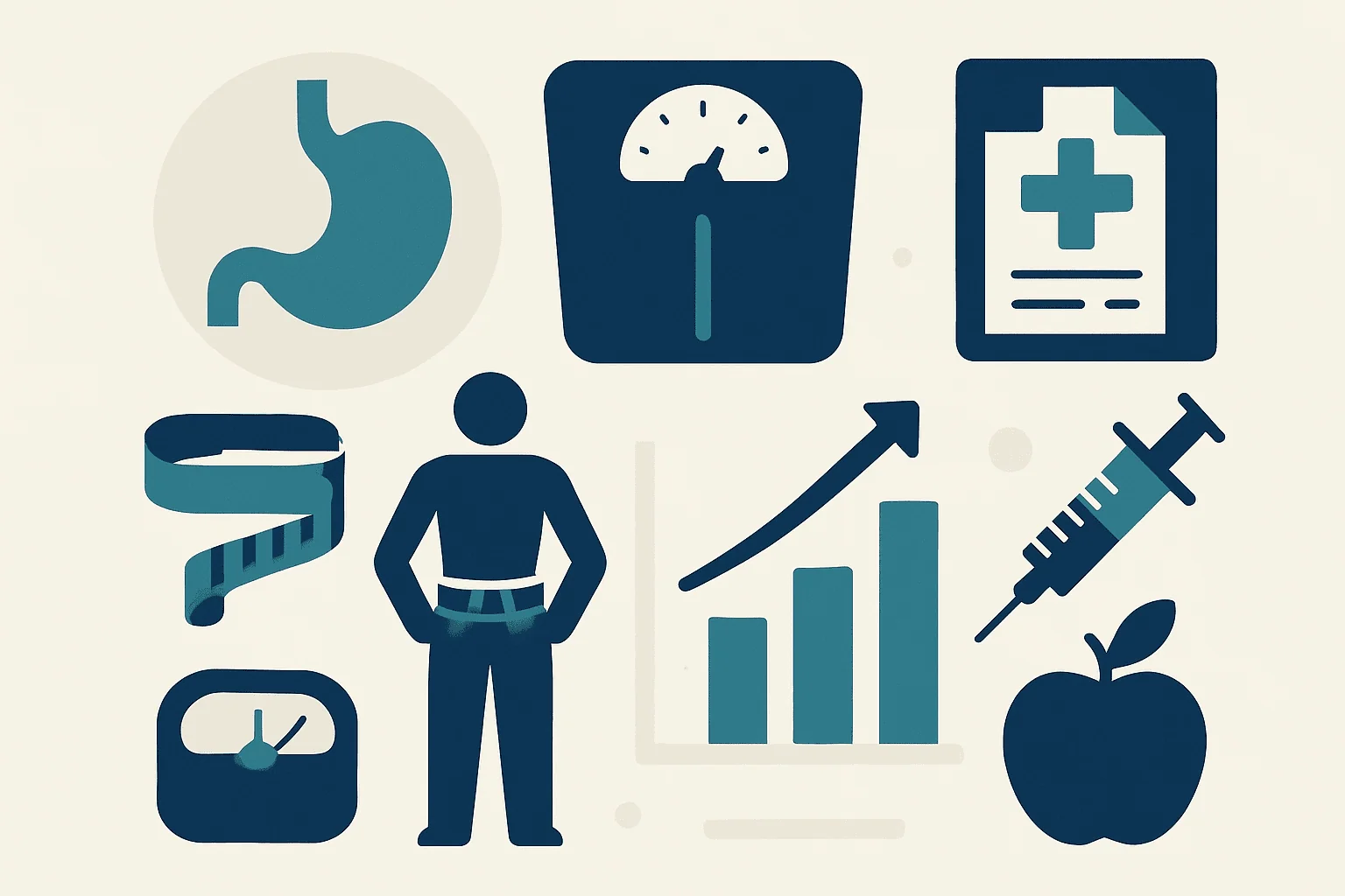 Healthy weight loss concepts with medical and fitness icons.