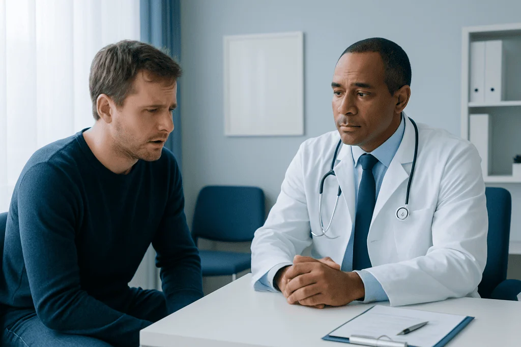 Doctor consulting with a patient in a medical office setting.
