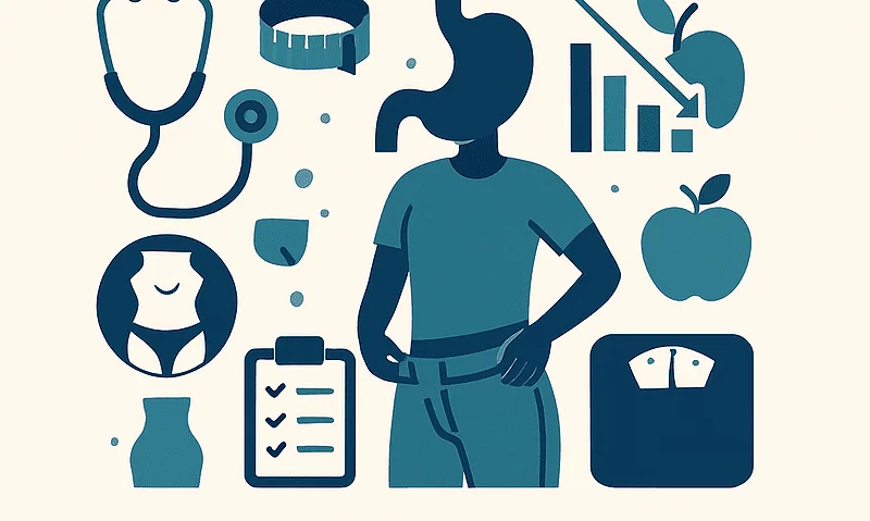 Health and fitness icons including a stethoscope, scale, and apple.