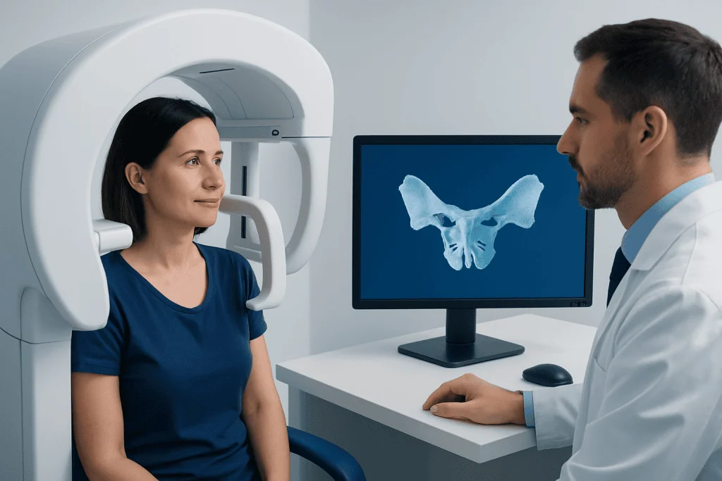 Patient undergoing a CT scan of the sphenoid bone at Acibadem Hospital.