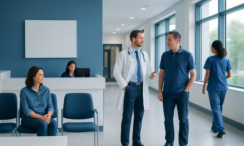 Aquaphor vs Vaseline: Key Differences and How Doctors Tell Them Apart 5 Doctors and patients in a modern hospital corridor with large windows.