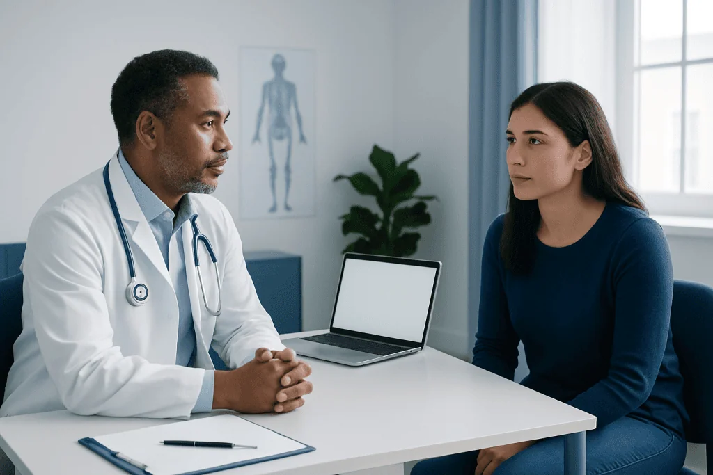 Doctor consulting with a patient in a medical office setting.