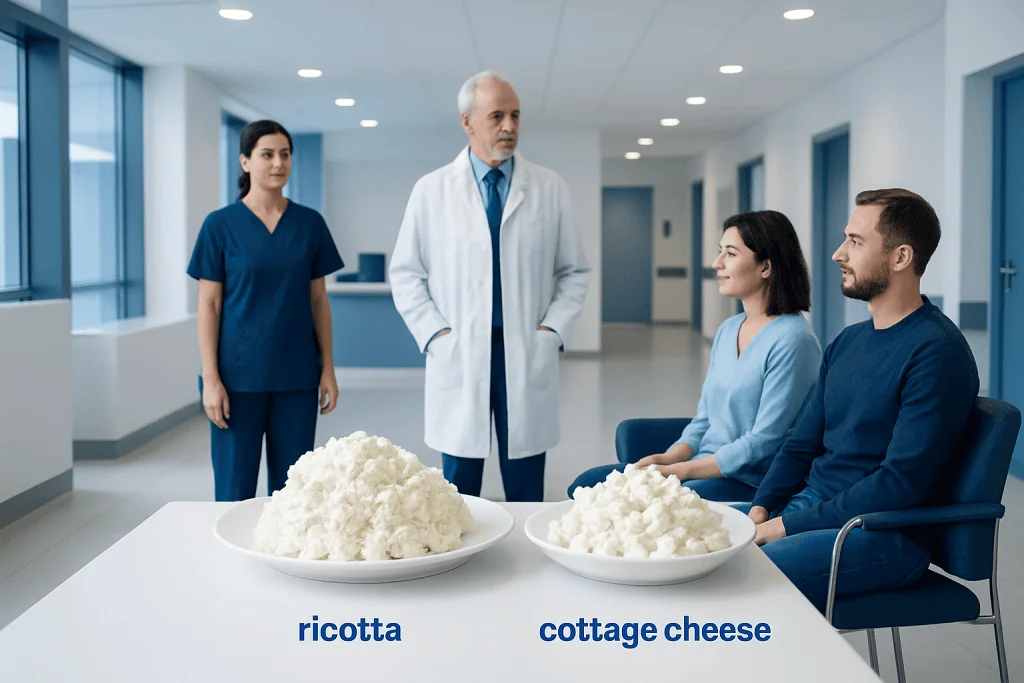 Ricotta vs Cottage Cheese: Key Differences and How Doctors Tell Them Apart 1 Comparison of ricotta and cottage cheese with medical professionals present.