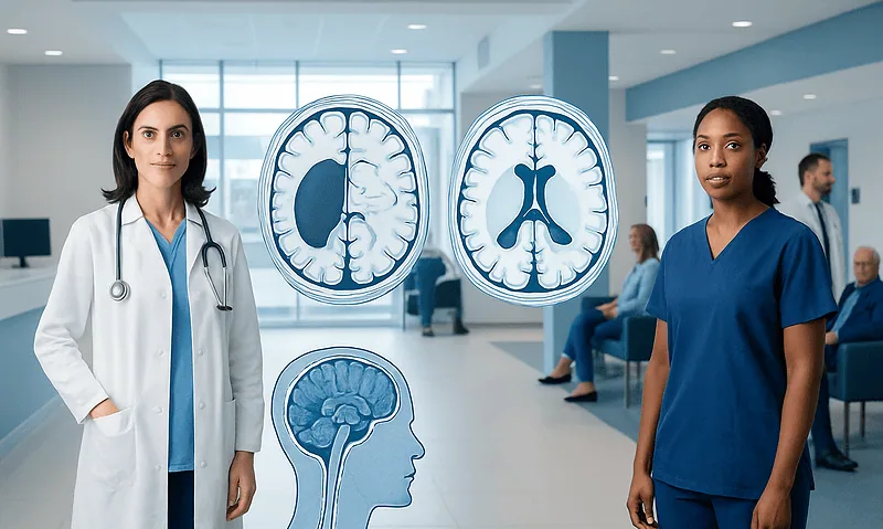 Doctors and brain scans in a hospital setting.