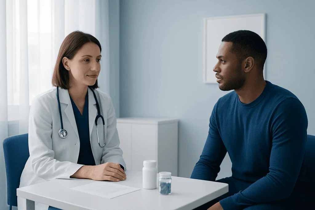 Doctor consulting with a patient in a medical office at Acibadem Hospitals Group.