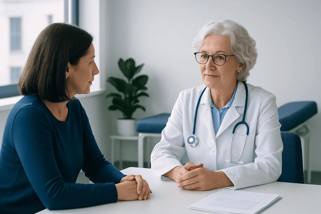 Doctor consulting with a patient in a medical office.