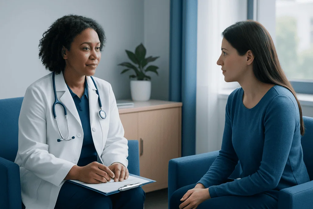 Doctor consulting with a patient in a medical office setting.