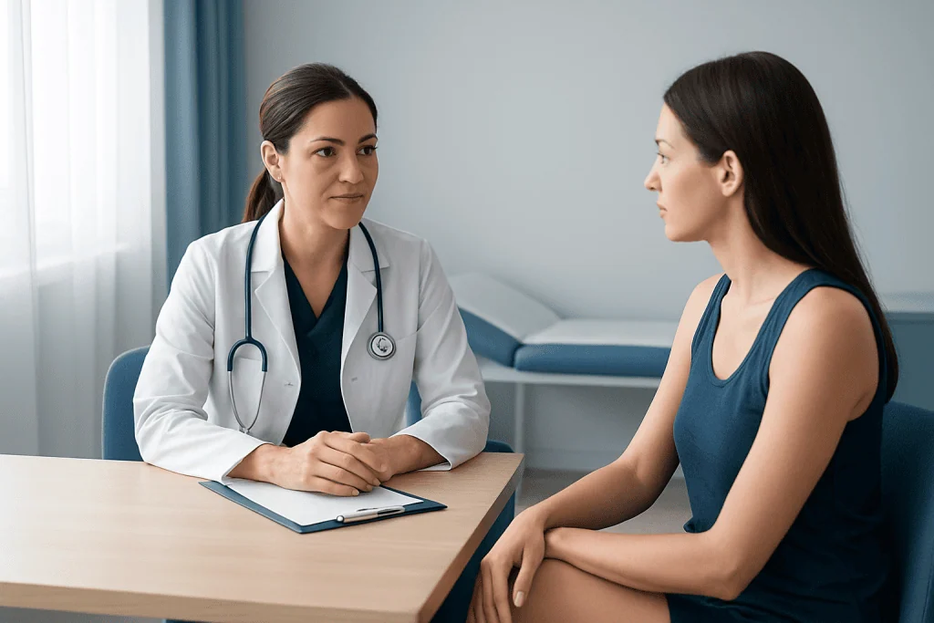 Doctor consulting with a patient in a medical office at Acibadem Hospitals Group.