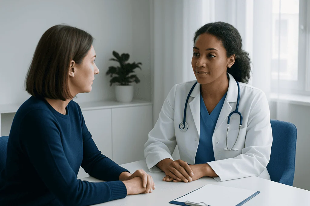 Doctor consulting with a patient in a medical office.