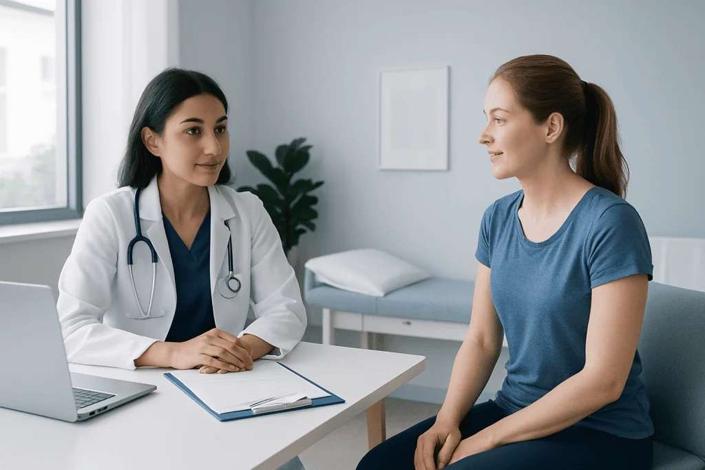 Doctor consulting with a patient in a medical office.