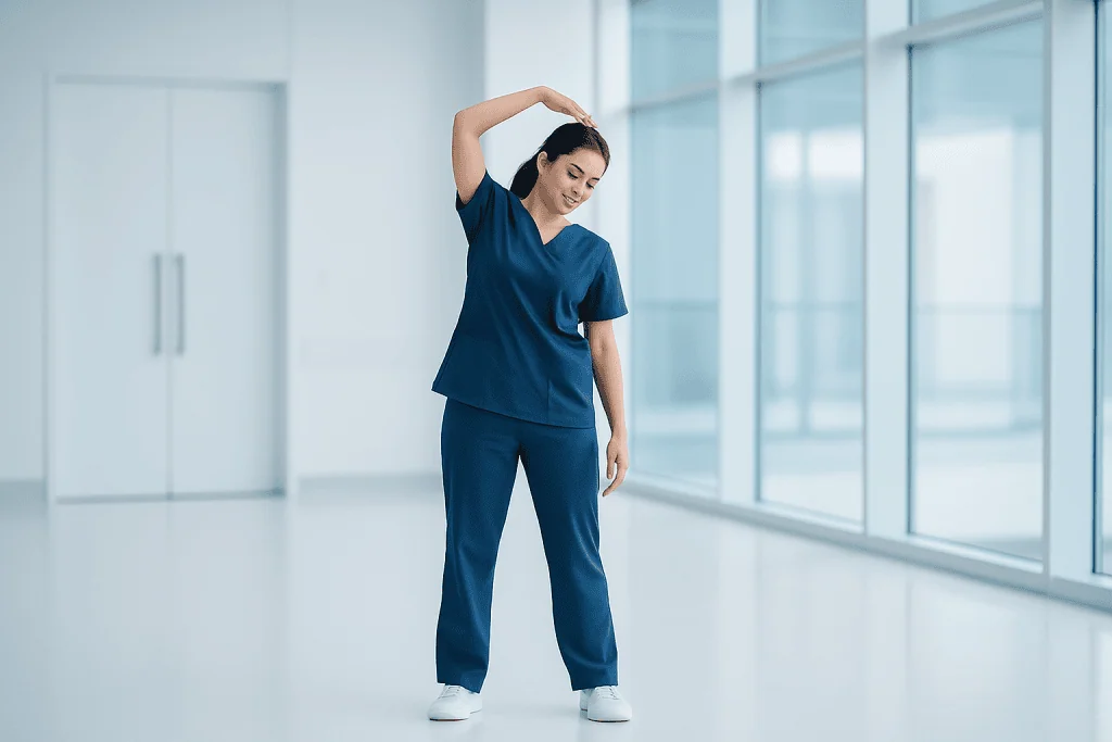 Big Areolas — Explained by Medical Evidence, Not Myths 1 Female healthcare worker stretching in a modern hospital corridor.