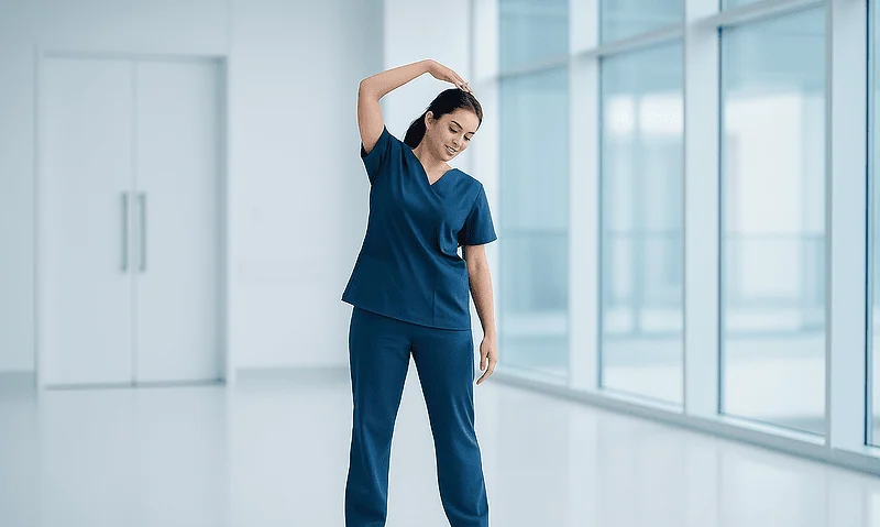 Big Areolas — Explained by Medical Evidence, Not Myths 5 Female healthcare worker stretching in a modern hospital corridor.
