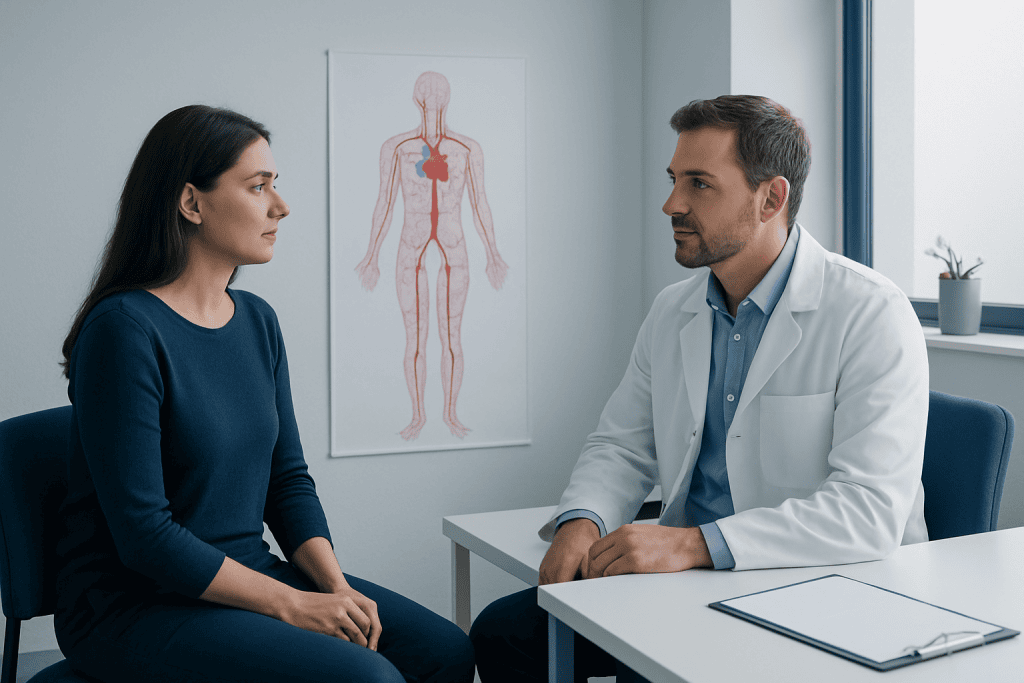 Doctor consulting with a female patient in a medical office.