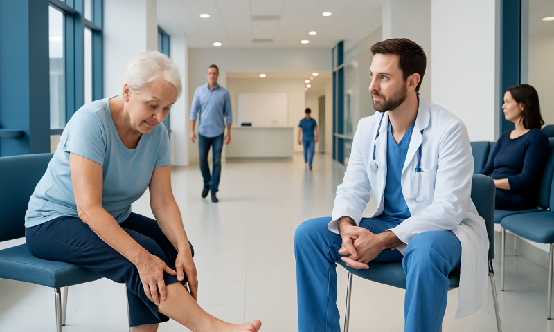 How to Shrink Bunions Naturally? Here Is What the Evidence Says 1 Doctor examining elderly woman's foot in hospital corridor.