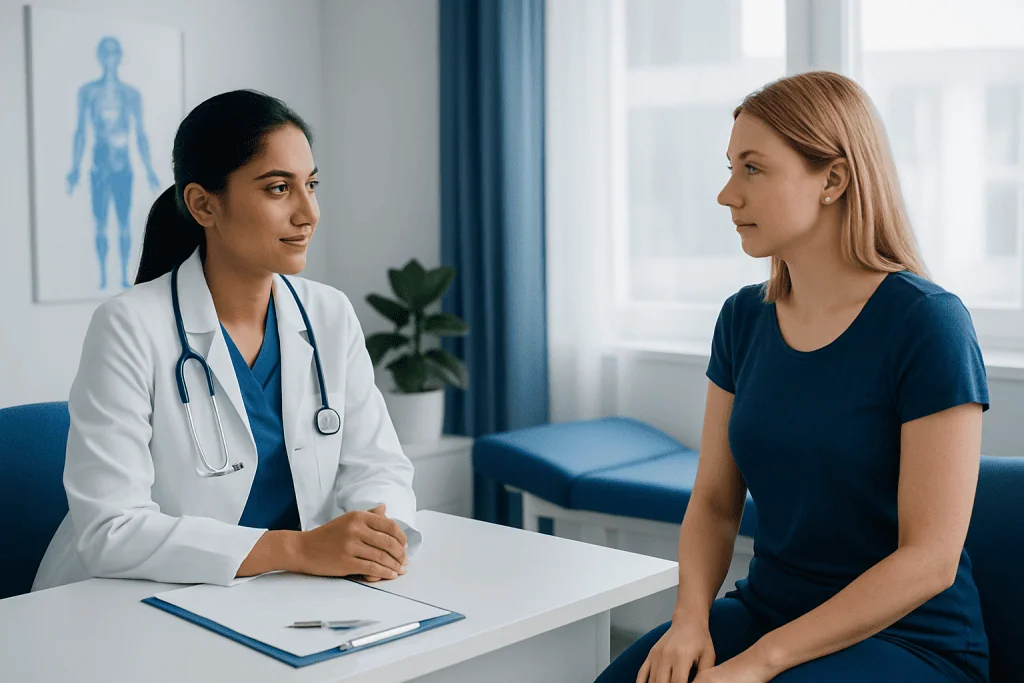 Doctor consulting with a patient in a medical office setting.