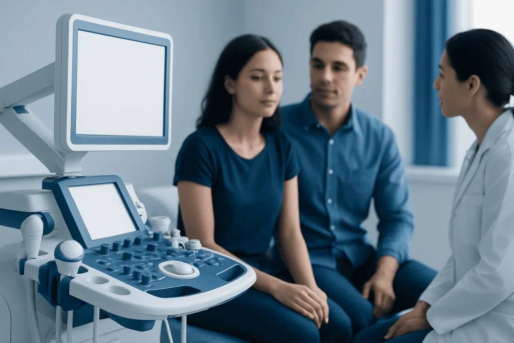Medical consultation with ultrasound equipment at Acibadem Hospitals Group.