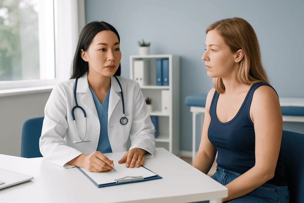 Doctor consulting a patient about skin treatment options at Acibadem Hospital.