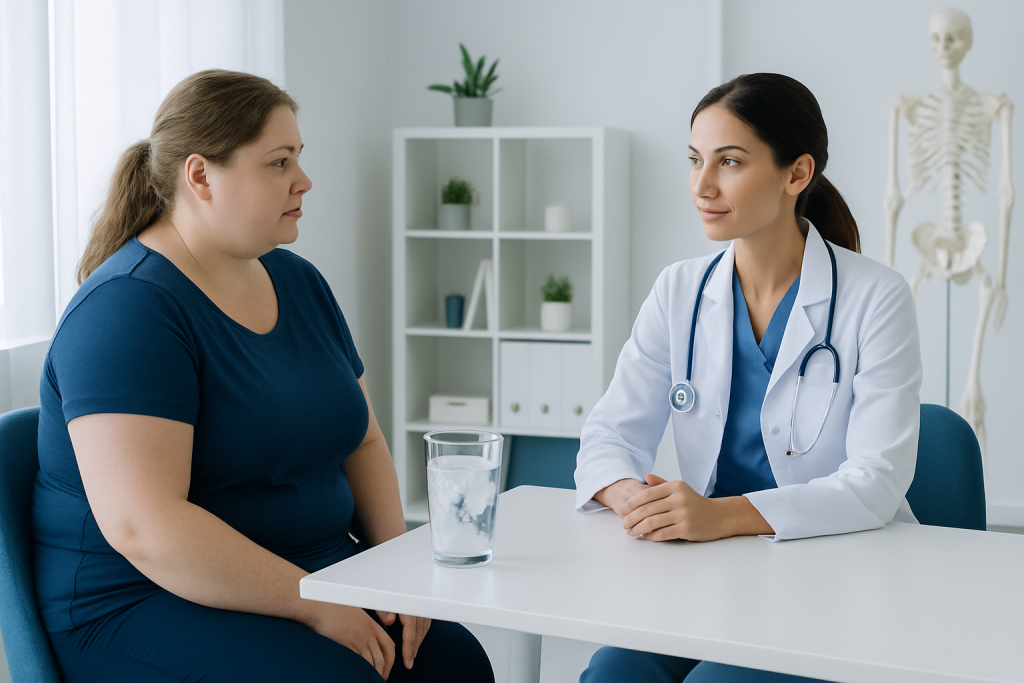 Doctor consulting with a patient in a medical office setting.