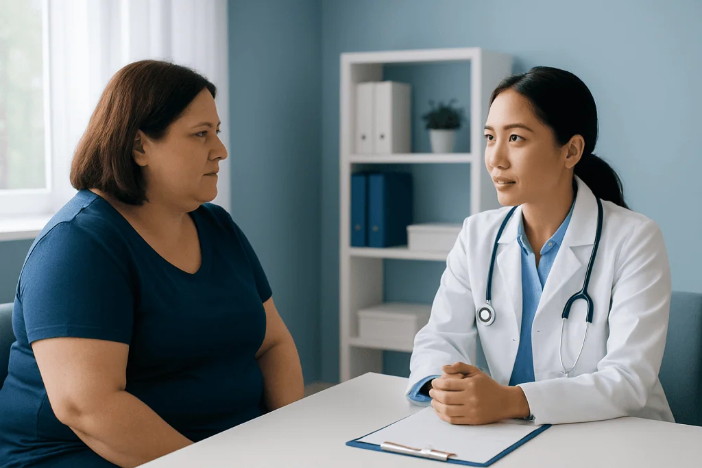 Doctor consulting with a patient in a medical office setting.